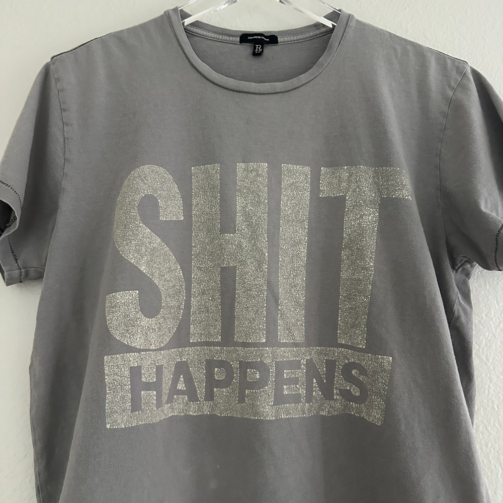 R13 Shit Happens Boy T Women Small? Faded Black Graphic Cotton T-Shirt
